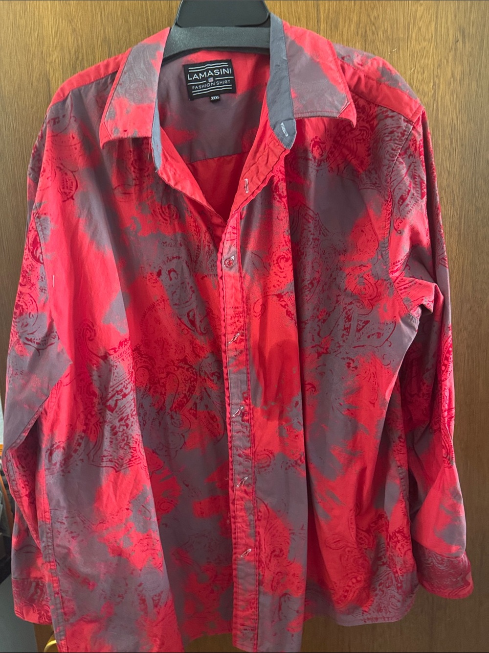 LAMASINI Red & Gray Floral-Pattern Casual Button-Down Shirt